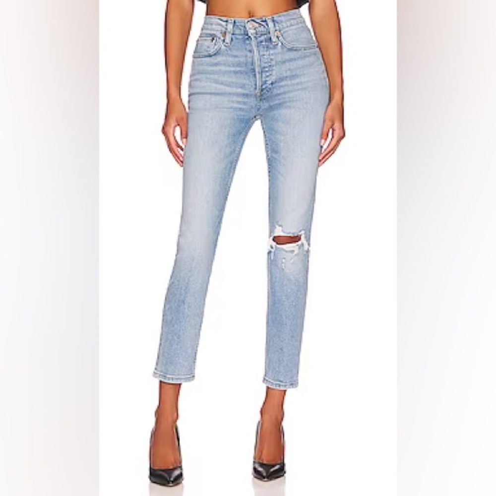 Re/Done Originals 90s High Rise Ankle Crop Denim in Worn Light Azure - Picture 2 of 11